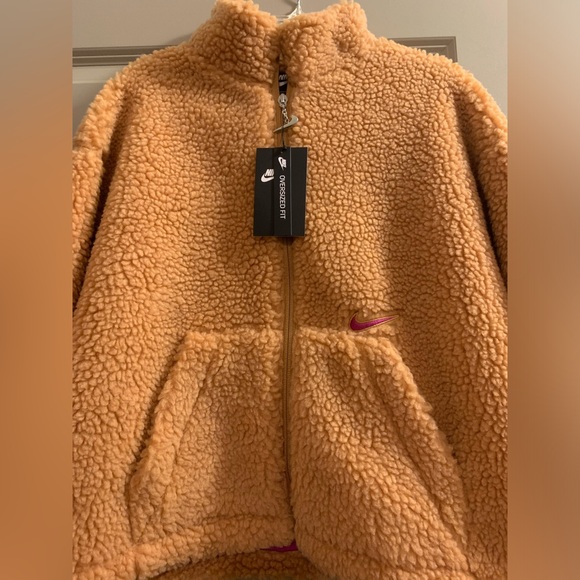 Nike Sportswear Swoosh Women's Jacket Sherpa Fleece Size Medium - Camel Brown - Picture 6 of 14